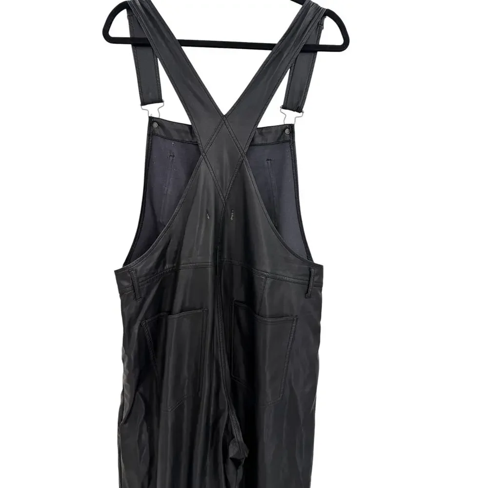 Free People Ziggy Faux Leather‎ Overalls Black Utility Jumpsuit Size Large